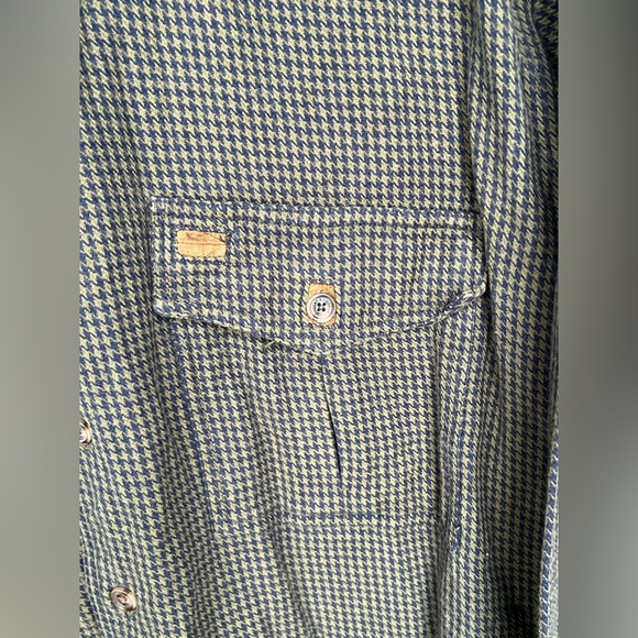 Vintage 90s Orvis Heavy Striped Houndstooth Flannel Shirt Brown M - Picture 2 of 6